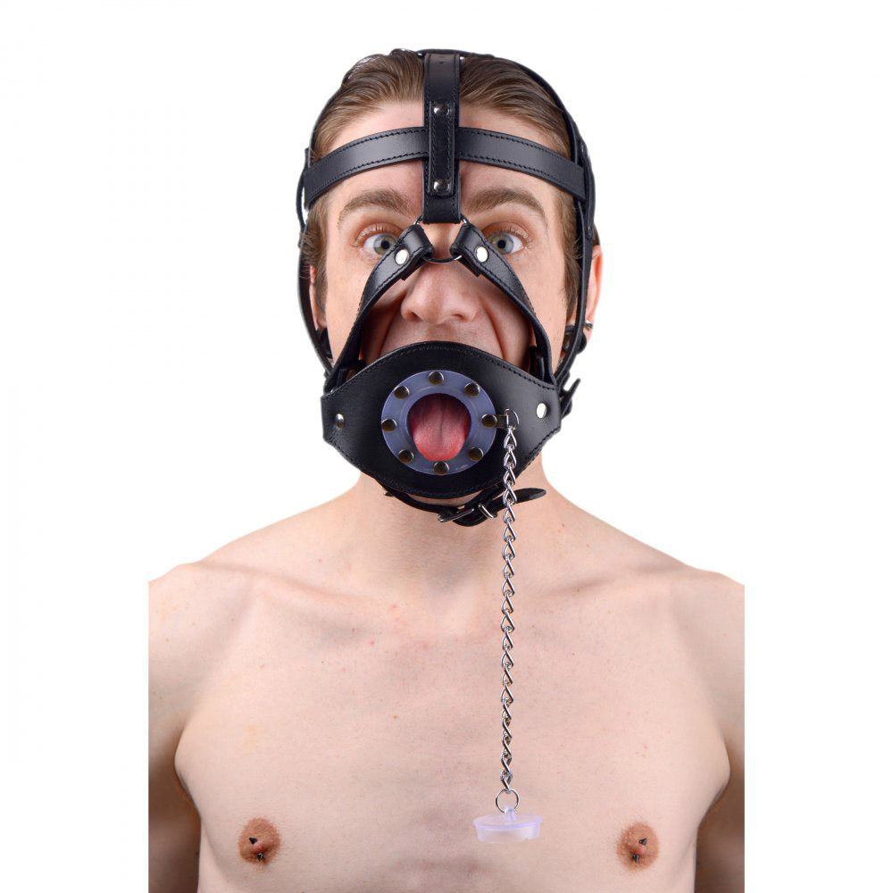 Plug It Up Leather Head Harness with Mouth Gag
