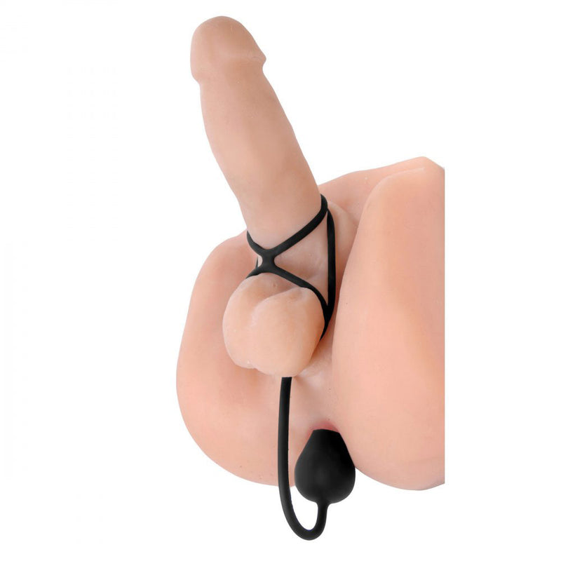 Silicone Tri Cock Ring with Anal Plug