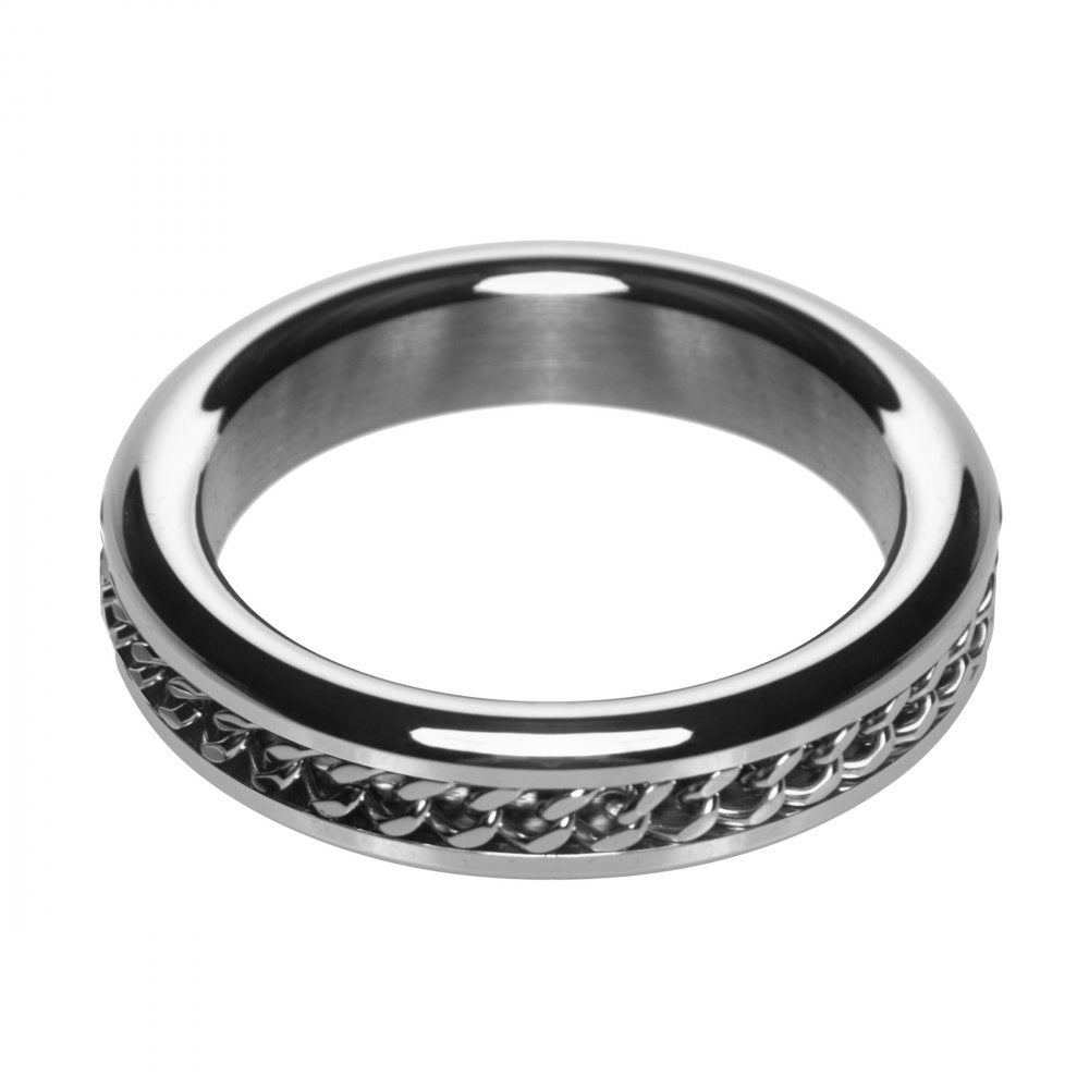 Metal Cock Ring with Chain Inlay