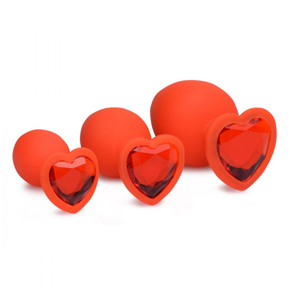 Hearts 3 Piece Silicone Anal Plugs with Gem Accents