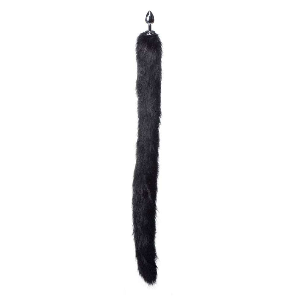 Black Extra Long Mink Tail Metal Anal Plug