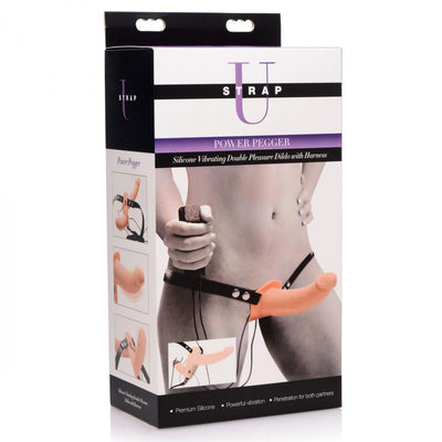 Power Pegger Silicone Vibrating Double Dildo with Harness