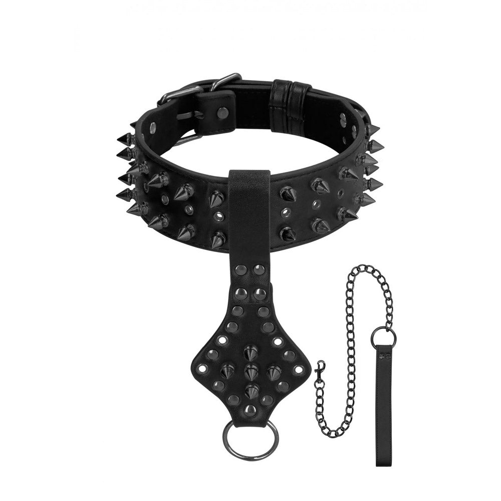 BDSM Leather Spiked Collar With Leash