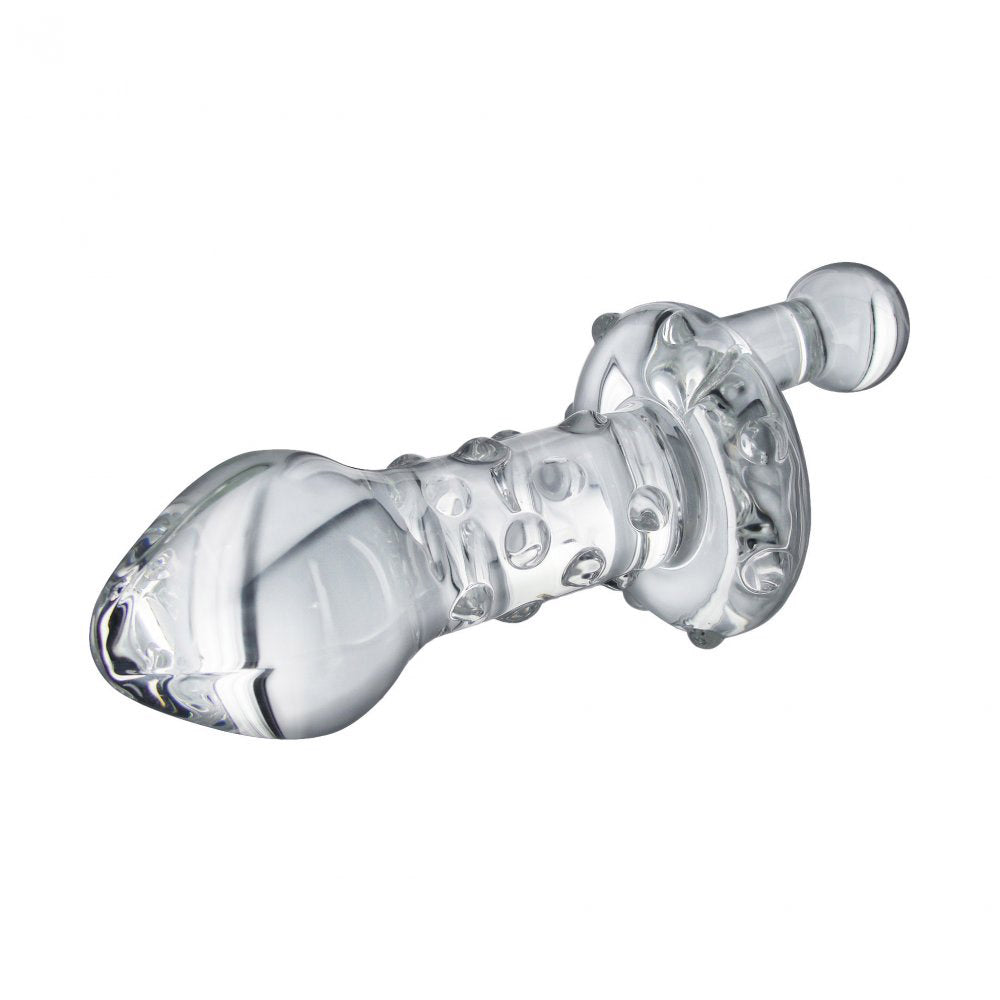 Lila Glass Butt Plug With Handle By XR Brands