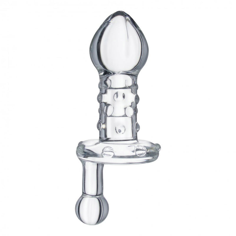 Lila Glass Butt Plug With Handle By XR Brands